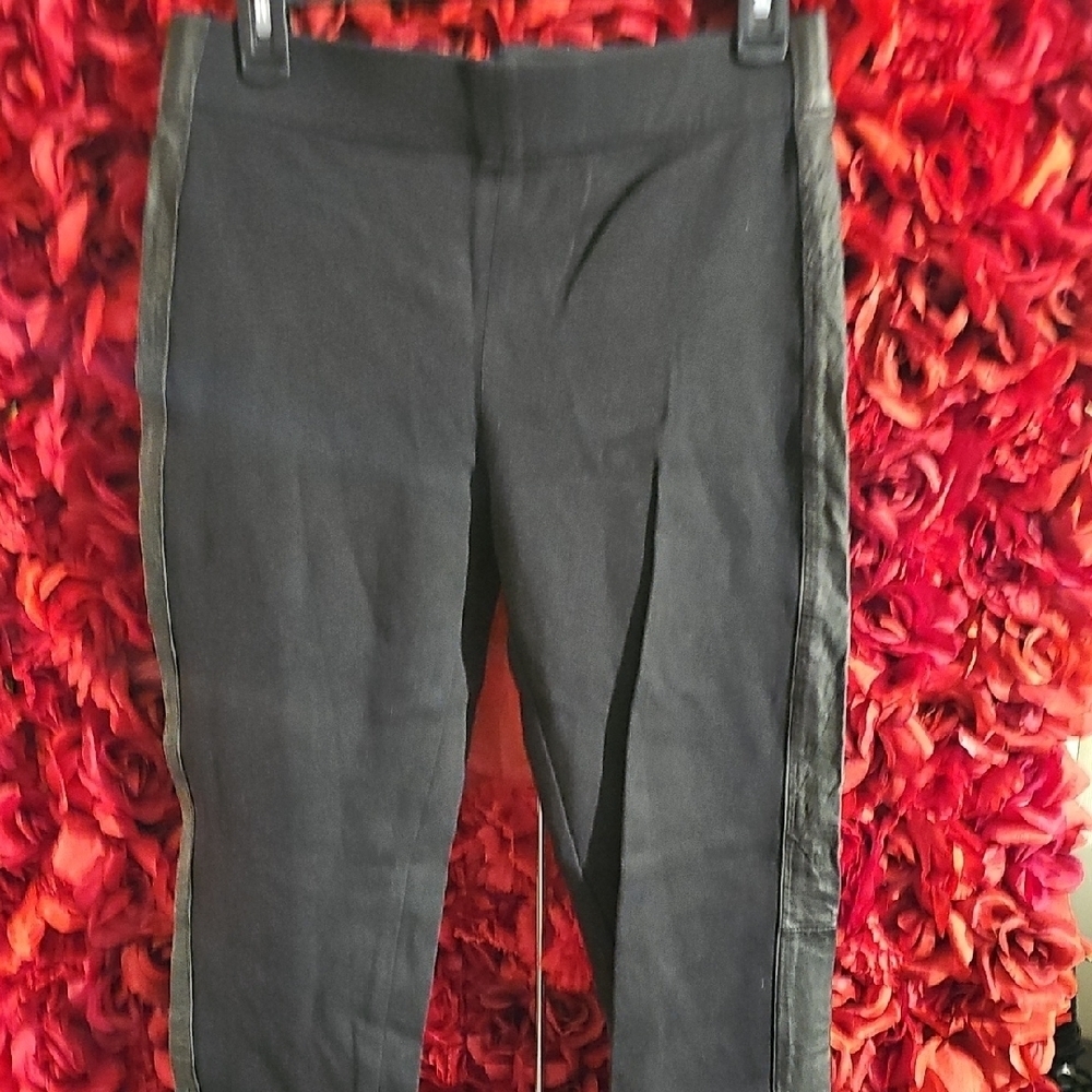 Cache Women's Black Ankle Pants Slim Fit High-Waisted With Leather Detail Size M